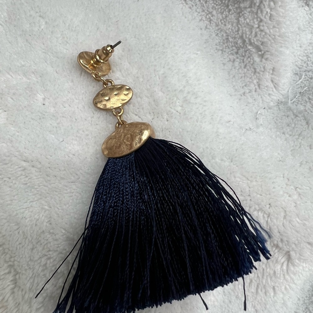 Navy and Gold Fringe Earrings - Never worn